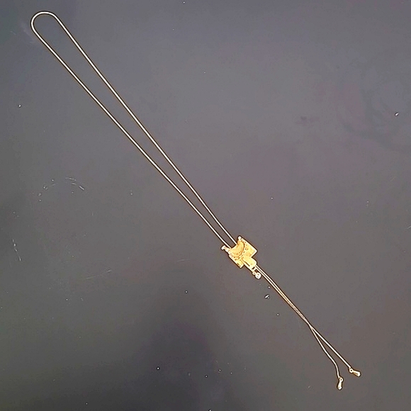 Vintage Unmarked Bolo Tie Gold Tone Horse Saddle Rhistones Cowgirl Necklace 16" - Picture 15 of 17